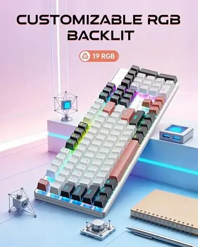 Redragon Wireless Mechanical Gaming Keyboard, Tri Mode BT/2.4G/USB-C Hot Swappable Custom Keyboard, RGB Backlit Computer Gaming Keyboards, PBT Keycaps, Programmable for PC/Tablet,K671WBR-KS - 3