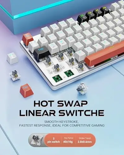 Redragon Wireless Mechanical Gaming Keyboard, Tri Mode BT/2.4G/USB-C Hot Swappable Custom Keyboard, RGB Backlit Computer Gaming Keyboards, PBT Keycaps, Programmable for PC/Tablet,K671WBR-KS - 4