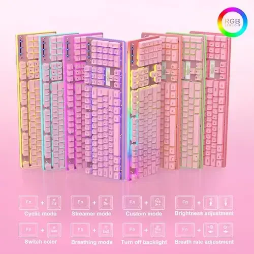 RedThunder K10 Проводная игровая клавиатура и мышь с подставкой для запястий, RGB-подсветка, механическая клавиатура с защитой от фиктивных нажатий + мышь 7D 7200 DPI + мягкая кожаная подставка для запястий, 3 в 1, аксессуары для ПК-геймеров (розовый) - 3