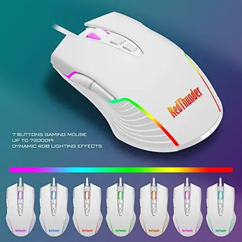RedThunder K10 simli oʻyin klaviaturasi va sichqoncha va bilak suyanchi kombinatsiyasi, RGB yoritgichi, mexanik tuygʻuli anti-ghosting klaviatura + 7D 7200 DPI sichqoncha + yumshoq teri bilak suyanchi 3 in 1 PC oʻyinchi aksessuarlari (oq) - 6