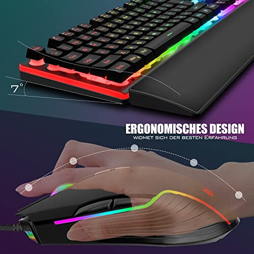 RedThunder K10 Wired Gaming Keyboard and Mouse and Wrist Rest Combo, RGB Backlit, Mechanical Feel Anti-ghosting Keyboard + 7D 7200 DPI Mice+Soft Leather Wrist Rest 3 in 1 PC Gamer Accessories(Black) - 5