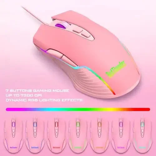 RedThunder K10 Wired Gaming Keyboard and Mouse and Wrist Rest Combo, RGB Backlit, Mechanical Feel Anti-ghosting Keyboard + 7D 7200 DPI Mice+Soft Leather Wrist Rest 3 in 1 PC Gamer Accessories(Pink) - 6