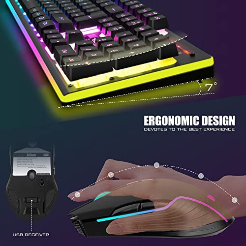 RedThunder K10 Wireless Gaming Keyboard and Mouse Combo, LED Backlit Rechargeable 3800mAh Battery, Mechanical Feel Anti-ghosting Keyboard + 7D 3200DPI Mice for PC Gamer (Black) - 5