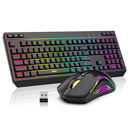 RedThunder K20 Wireless Keyboard and Mouse Combo, Full Size Anti-Ghosting Keyboard with Multimedia Keys + 7D 4800DPI Optical Mice, Rechargeable RGB Gaming/Office Set for PC Laptop Mac Xbox (Black) - 1