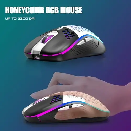 RedThunder K84 Wireless Keyboard and Mouse Combo, Rainbow Backlit Rechargeable Battery, 75% Layout TKL Ultra Compact Gaming Keyboard & Lightweight 3200 DPI Honeycomb Optical Mouse (Black-White) - 2