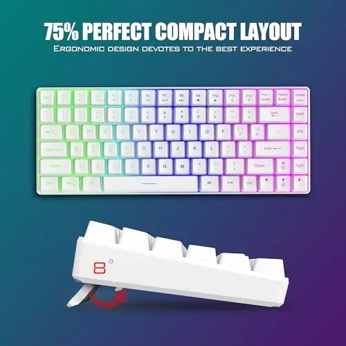 RedThunder K84 Wireless Keyboard and Mouse Combo, Rainbow Backlit Rechargeable Battery, 75% Layout TKL Ultra Compact Gaming Keyboard & Lightweight 3200 DPI Honeycomb Optical Mouse (White) - 6