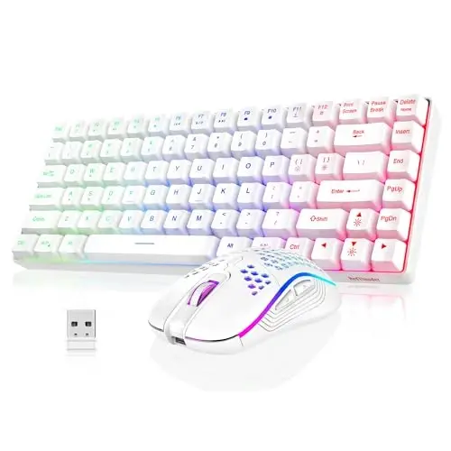 RedThunder K84 Wireless Keyboard and Mouse Combo, Rainbow Backlit Rechargeable Battery, 75% Layout TKL Ultra Compact Gaming Keyboard & Lightweight 3200 DPI Honeycomb Optical Mouse (White) - 1