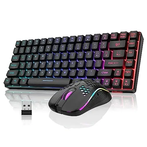 RedThunder K84 Wireless Keyboard and Mouse Combo, Rainbow Backlit Rechargeable Battery, 75% Layout TKL Ultra Compact Gaming Keyboard & Lightweight 3200 DPI Honeycomb Optical Mouse (Black) - 1