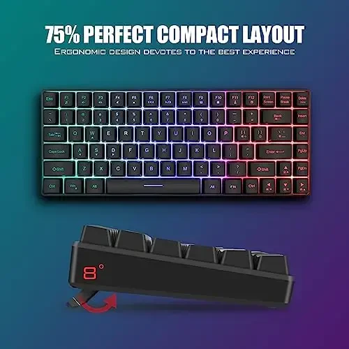 RedThunder K84 Wireless Keyboard and Mouse Combo, Rainbow Backlit Rechargeable Battery, 75% Layout TKL Ultra Compact Gaming Keyboard & Lightweight 3200 DPI Honeycomb Optical Mouse (Black) - 6