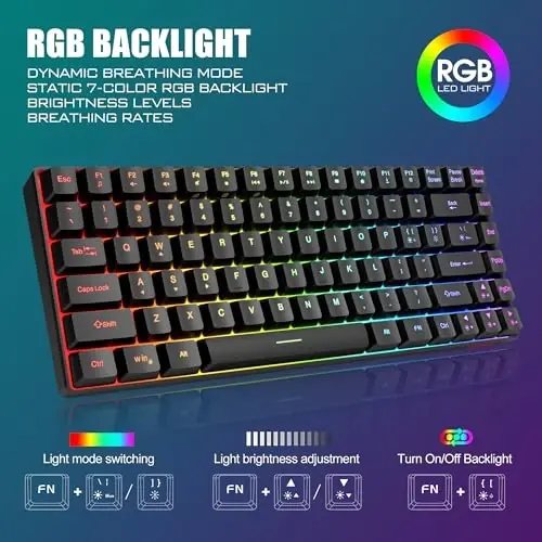 RedThunder K84 Wireless Keyboard and Mouse Combo, Rainbow Backlit Rechargeable Battery, 75% Layout TKL Ultra Compact Gaming Keyboard & Lightweight 3200 DPI Honeycomb Optical Mouse (Black) - 3