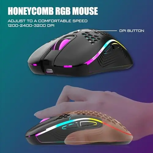 RedThunder K84 Wireless Keyboard and Mouse Combo, Rainbow Backlit Rechargeable Battery, 75% Layout TKL Ultra Compact Gaming Keyboard & Lightweight 3200 DPI Honeycomb Optical Mouse (Black) - 4