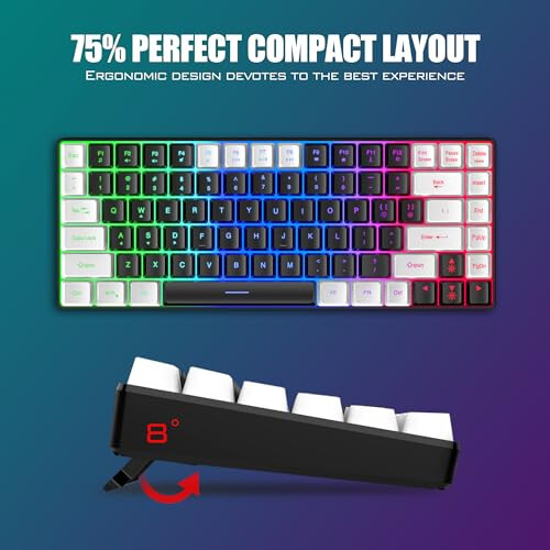 RedThunder K84 Wireless Keyboard and Mouse Combo, Rainbow Backlit Rechargeable Battery, 75% Layout TKL Ultra Compact Gaming Keyboard & Lightweight 3200 DPI Honeycomb Optical Mouse (Black-White) - 17