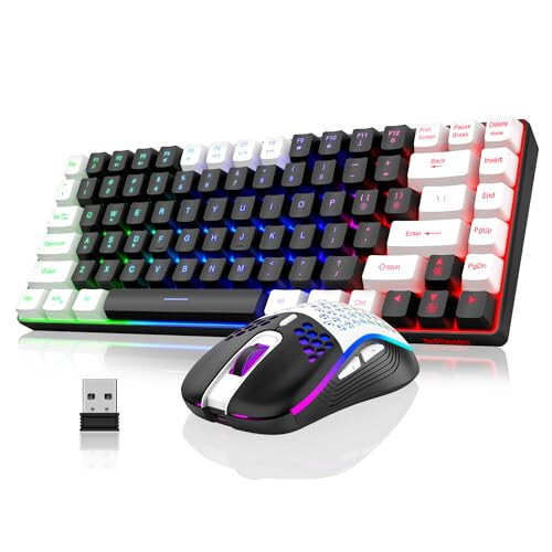 RedThunder K84 Wireless Keyboard and Mouse Combo, Rainbow Backlit Rechargeable Battery, 75% Layout TKL Ultra Compact Gaming Keyboard & Lightweight 3200 DPI Honeycomb Optical Mouse (Black-White) - 6