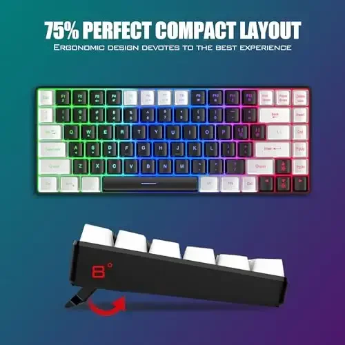 RedThunder K84 Wireless Keyboard and Mouse Combo, Rainbow Backlit Rechargeable Battery, 75% Layout TKL Ultra Compact Gaming Keyboard & Lightweight 3200 DPI Honeycomb Optical Mouse (Black-White) - 3