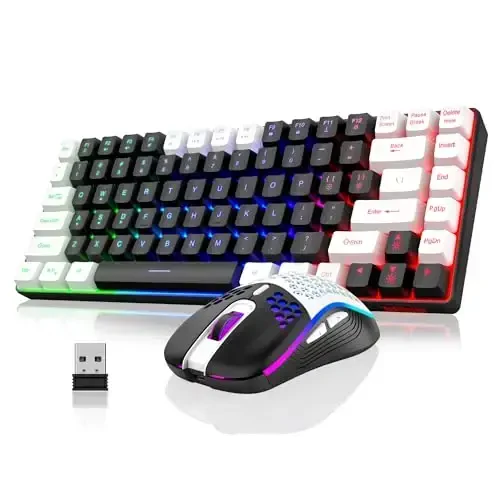 RedThunder K84 Wireless Keyboard and Mouse Combo, Rainbow Backlit Rechargeable Battery, 75% Layout TKL Ultra Compact Gaming Keyboard & Lightweight 3200 DPI Honeycomb Optical Mouse (Black-White) - 5
