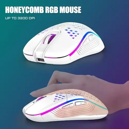 RedThunder K84 Wireless Keyboard and Mouse Combo, Rainbow Backlit Rechargeable Battery, 75% Layout TKL Ultra Compact Gaming Keyboard & Lightweight 3200 DPI Honeycomb Optical Mouse (White) - 4