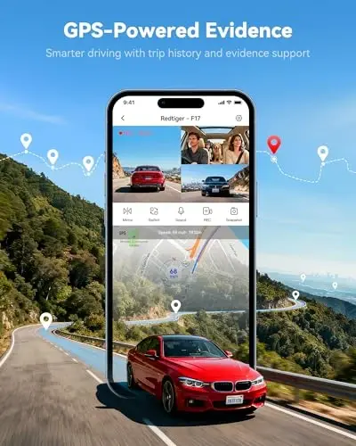 REDTIGER 4K 3 Channel Dash Cam 5G WiFi Built-in GPS with 64GB Card, 2160P+1080P+1080P Front and Rear Inside Loop Recording, Triple Car Camera with 3 Inch Screen, IR Night Vision, WDR, Parking Mode - 5