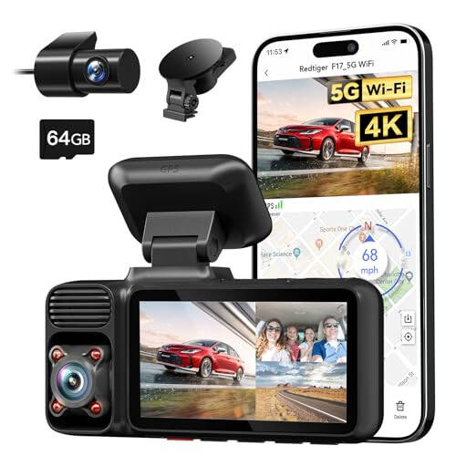 REDTIGER 4K 3 Channel Dash Cam with Suction Cup Mount - 1