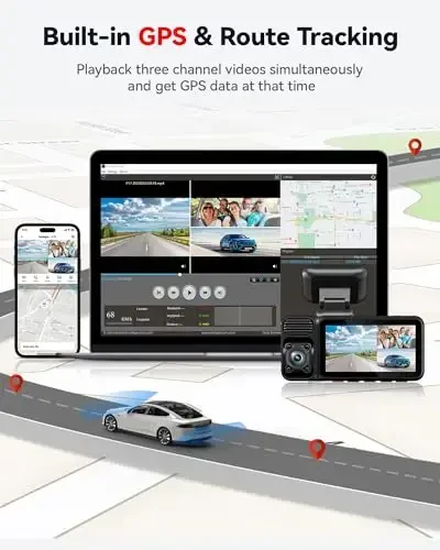 REDTIGER F17 4K 3 Channel Dash Cam, 5GHz WiFi Built-in GPS with 64GB Card, 2160P+1080P+1080P Front and Rear Inside, Triple Car Camera with 3 Inch Screen, IR Night Vision, G Sensor, WDR, Parking Mode - 6