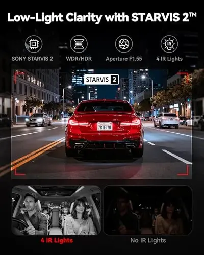 REDTIGER 4K 3 Kanallı Dash Cam 5G WiFi Dahili GPS 64GB Kartlı, 2160P+1080P+1080P Ön ve Arka İç Döngü Kaydı, 3 İnç Ekranlı Üçlü Araba Kamerası, IR Gece Görüşü, WDR, Park Modu - 3