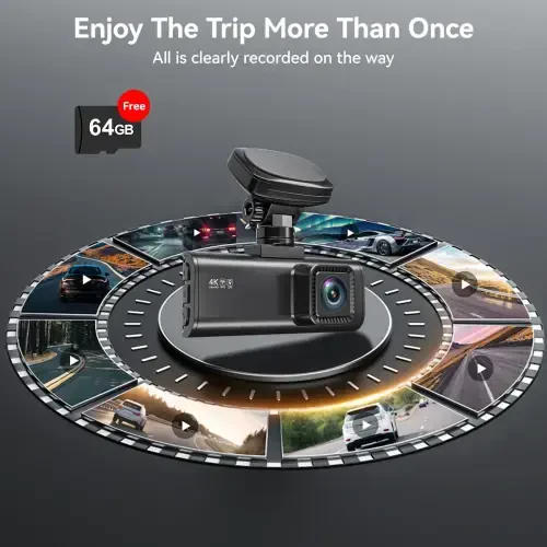 REDTIGER 4K Old va orqa Dash Cam, STARVIS 2 sensori, 4K/2,5K+1080P Dual Dash Cam, o'rnatilgan WiFi va GPS, 3,18-dyuymli IPS ekran, 170° keng ko'rish, Avtopark rejimi, 64 GB karta - 7