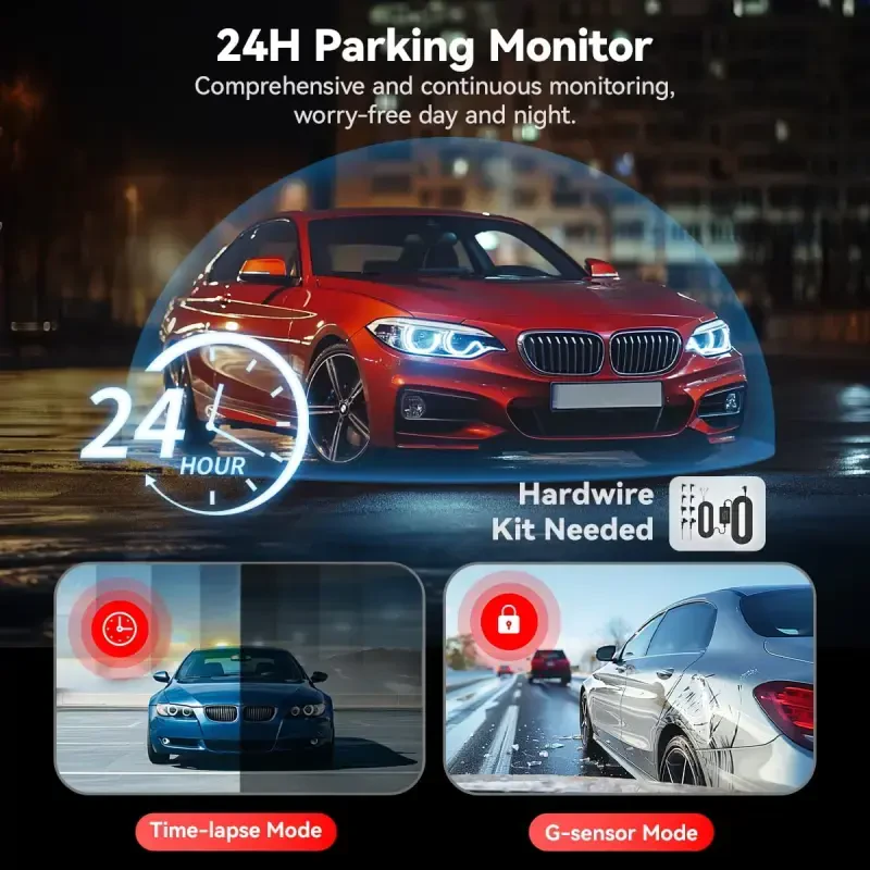 REDTIGER 4K Old va orqa Dash Cam, STARVIS 2 sensori, 4K/2,5K+1080P Dual Dash Cam, o'rnatilgan WiFi va GPS, 3,18-dyuymli IPS ekran, 170° keng ko'rish, Avtopark rejimi, 64 GB karta - 8