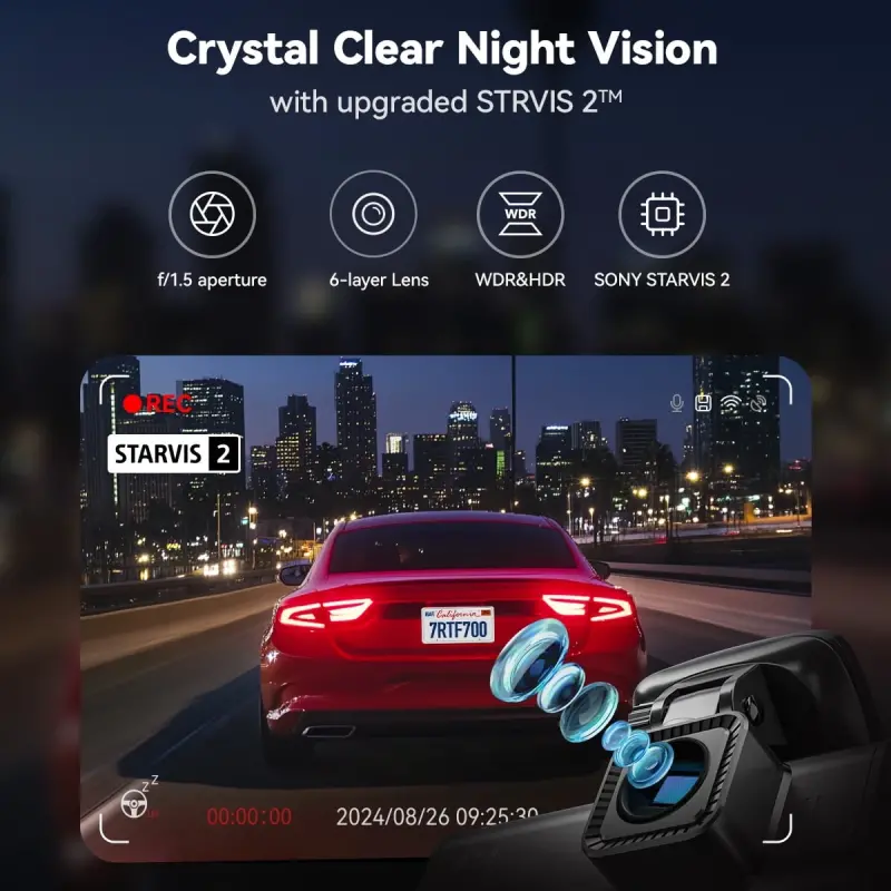REDTIGER 4K Front and Rear Dash Cam, STARVIS 2 Sensor, 4K/2.5K+1080P Dual Dash Dam, Built-in WiFi & GPS, 3.18-inch IPS Screen, 170° Wide Angle, Parking Mode, 64GB card - 5