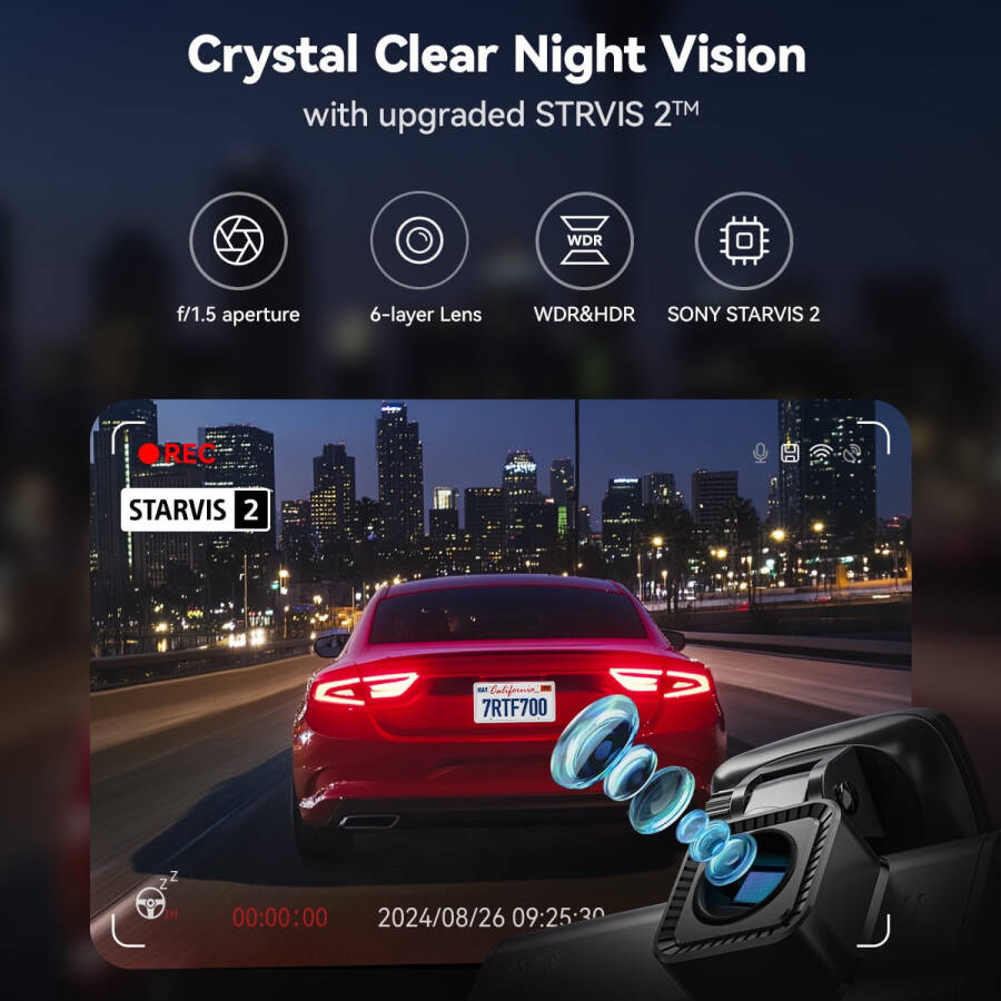 REDTIGER 4K Передняя и задняя камера для приборной панели, датчик STARVIS 2, двойная камера для приборной панели 4K/2,5K+1080P, встроенный WiFi и GPS, 3,18-дюймовый IPS-экран, широкий угол 170°, режим парковки, карта 64 ГБ - 4