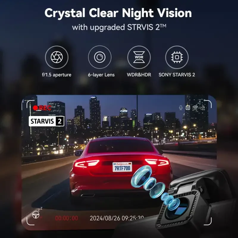 REDTIGER 4K Передняя и задняя камера для приборной панели, датчик STARVIS 2, двойная камера для приборной панели 4K/2,5K+1080P, встроенный WiFi и GPS, 3,18-дюймовый IPS-экран, широкий угол 170°, режим парковки, карта 64 ГБ - 5