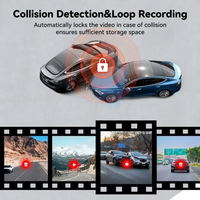 REDTIGER A6 3 Kanallik Dash Cam, 2,5K+1080P+1080P, WiFi va GPSli Uch Kanallik Dash Cam, 64GB Karta ega Uch Kanallik Dash Kamera, Siklli Yozuv, Tun Ko'rish, Qora - 4