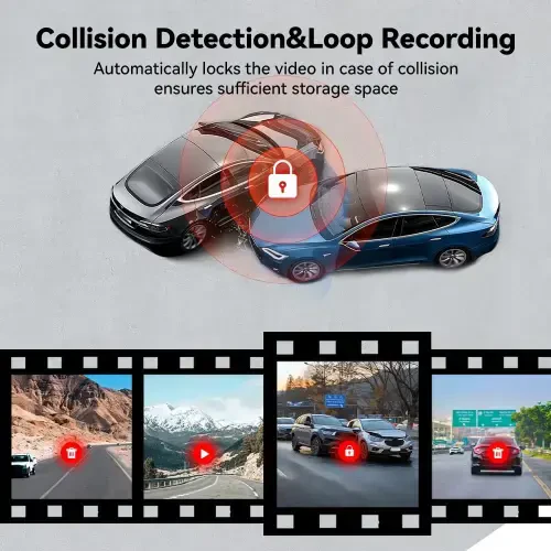 REDTIGER A6 3 Kanallik Dash Cam, 2,5K+1080P+1080P, WiFi va GPSli Uch Kanallik Dash Cam, 64GB Karta ega Uch Kanallik Dash Kamera, Siklli Yozuv, Tun Ko'rish, Qora - 4