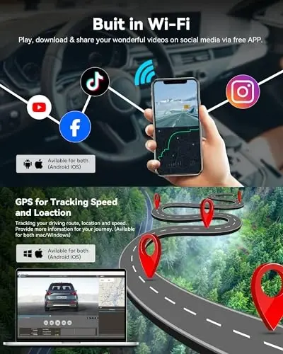 REDTIGER Dashcams 4K Car Camera Front UHD 2160P with Wi-Fi GPS 3.16