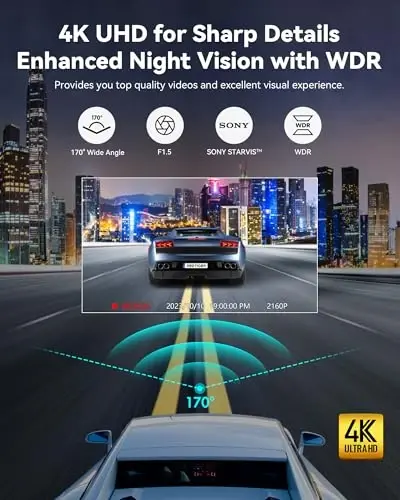 REDTIGER Dashcams 4K Car Camera Front UHD 2160P with Wi-Fi GPS 3.16