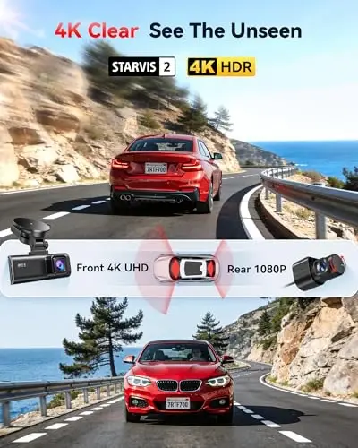 REDTIGER Dash Cam 4K Front and 1080P Rear, STARVIS 2 Sensor, 5.8GHz WiFi (20MB/s), GPS, WDR & HDR Night Vision, 170°Wide Angle, Parking Mode, Loop Recording with Emergency Lock(SD Card Not Included) - REDTIGER (1)