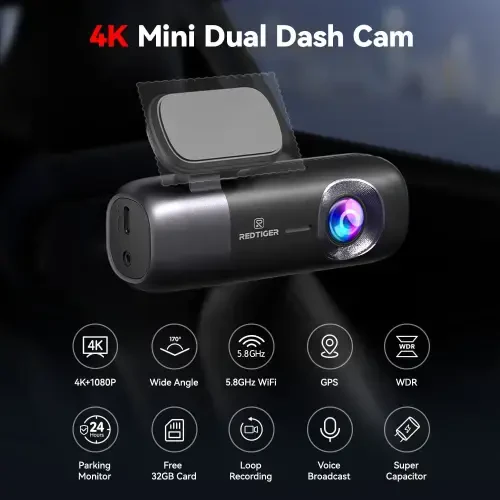 REDTIGER Dash Cam, 4K Front va 1080P Rear Car Dashcam with WiFi & GPS, App Control, Night Vision, USB C Port, Free 32GB Card - 3
