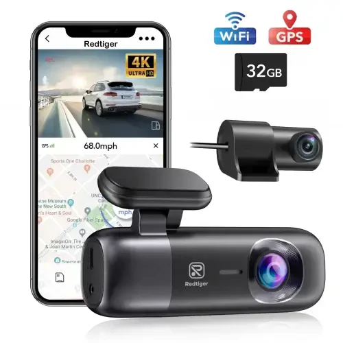 REDTIGER Dash Cam, 4K Front va 1080P Rear Car Dashcam with WiFi & GPS, App Control, Night Vision, USB C Port, Free 32GB Card - 12