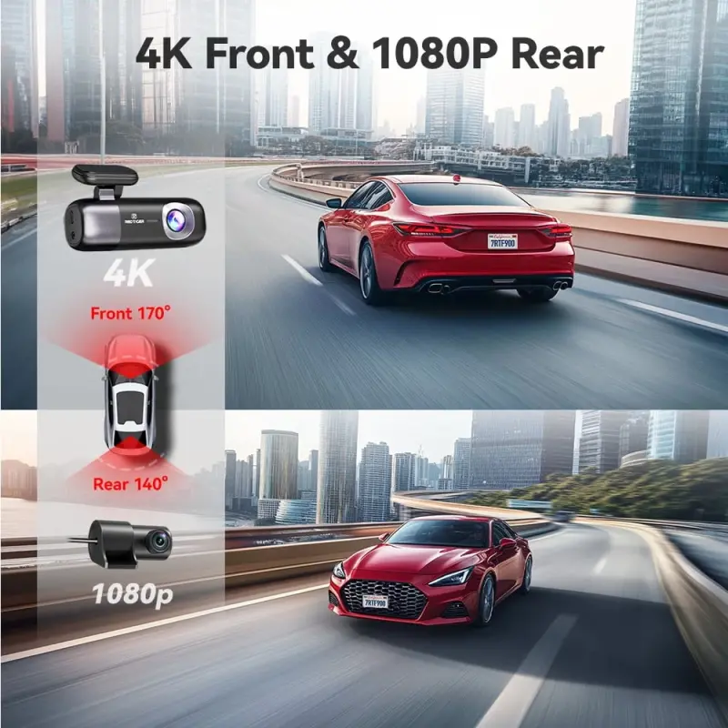 REDTIGER Dash Cam, 4K Front va 1080P Rear Car Dashcam with WiFi & GPS, App Control, Night Vision, USB C Port, Free 32GB Card - 3