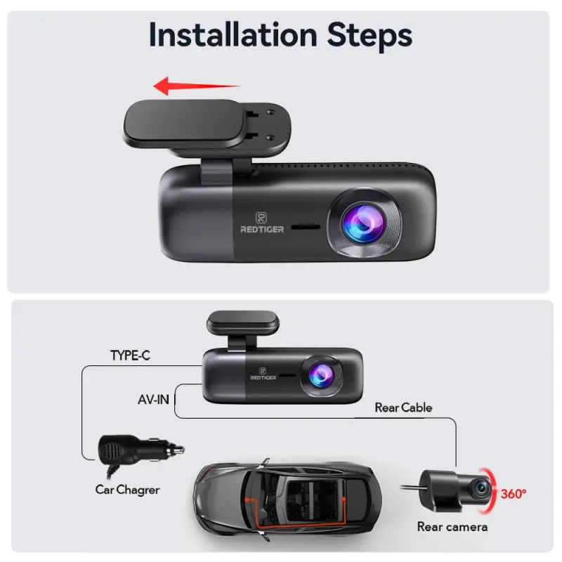 REDTIGER Dash Cam, 4K Front va 1080P Rear Car Dashcam with WiFi & GPS, App Control, Night Vision, USB C Port, Free 32GB Card - 9