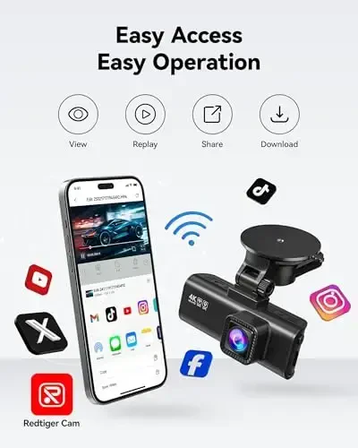 REDTIGER Dash Cam Front Rear, 4K/2.5K Full HD Dash Camera for Cars, Free 32GB Card, Built-in Wi-Fi GPS, 3.16” IPS Screen, Night Vision, 170°Wide Angle, WDR, 24H Parking Mode - 6