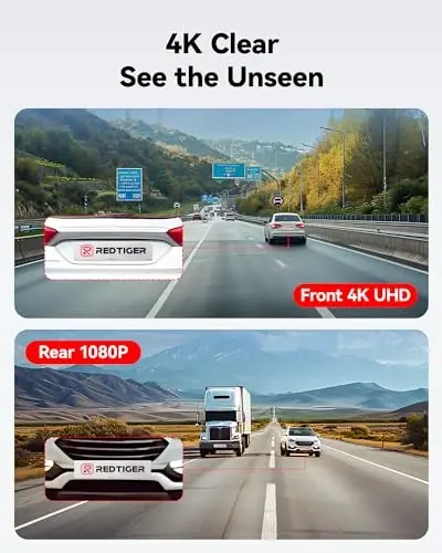 REDTIGER Dash Cam Front Rear, 4K/2.5K Full HD Dash Camera for Cars, Free 32GB Card, Built-in Wi-Fi GPS, 3.16” IPS Screen, Night Vision, 170°Wide Angle, WDR, 24H Parking Mode - 1