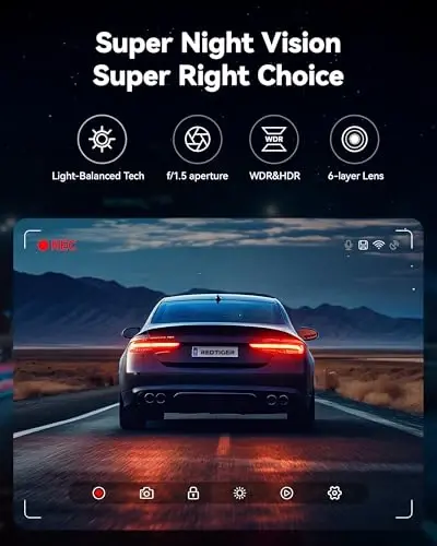 REDTIGER Dash Cam Front Rear, 4K/2.5K Full HD Dash Camera for Cars, Free 32GB Card, Built-in Wi-Fi GPS, 3.16” IPS Screen, Night Vision, 170°Wide Angle, WDR, 24H Parking Mode - 2
