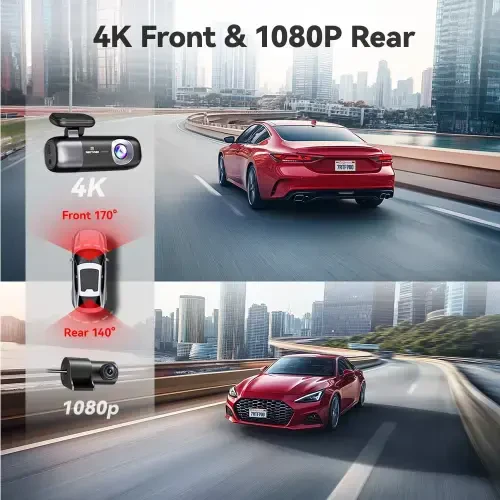 REDTIGER Dual Dash Cam, 4K Front and 1080P Rear Car Dashcam with WiFi & GPS, App Control, Night Vision, USB C Port, Free 32GB Card - 4