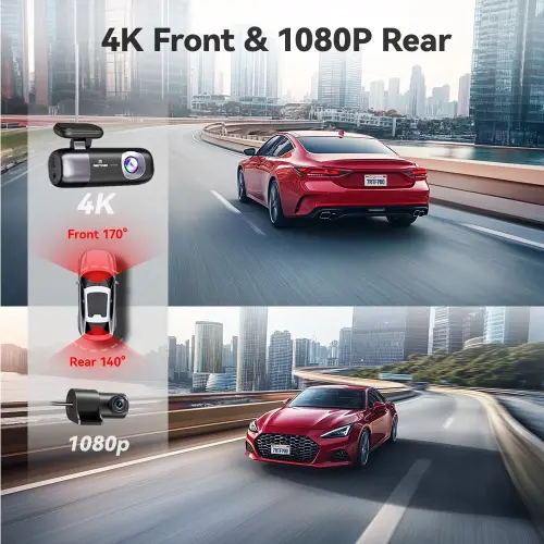 REDTIGER Dual Dash Cam, 4K Front and 1080P Rear Car Dashcam with WiFi & GPS, App Control, Night Vision, USB C Port, Free 32GB Card - 3