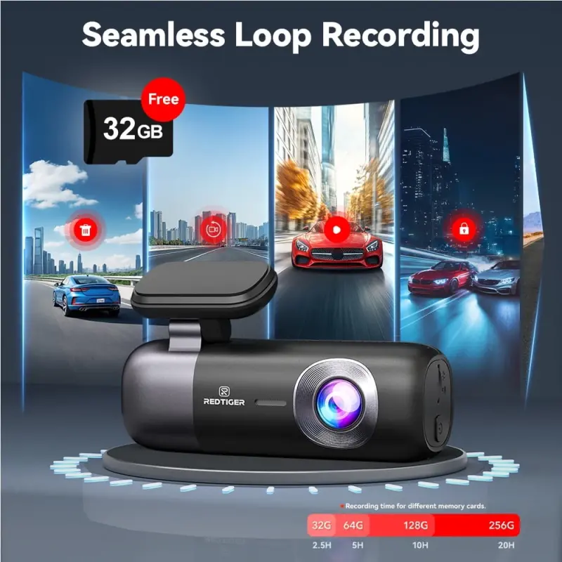 REDTIGER Dual Dash Cam, 4K Front and 1080P Rear Car Dashcam with WiFi & GPS, App Control, Night Vision, USB C Port, Free 32GB Card - 6
