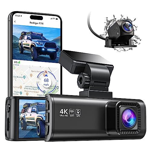 REDTIGER F7N 4K Çift Dash Cam 64GB Kartlı, Dahili WiFi GPS Ön 4K/2.5K ve Arka 1080P Çift Dash Kamera Arabalar İçin, 3.18 inç Ekran, 170° Geniş Açı, Park Sensörü, Maksimum 256GB Destek - 1