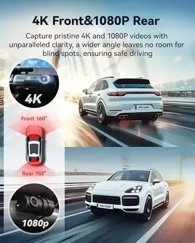 REDTIGER F9 Dash Cam 4K Front and Rear 1080P, WiFi GPS Car Camera with 32GB Card, Dual Dash Camera for Cars, Loop Recording, Night Vision, Parking Mode, Smart App Control, Support 256GB Max - 1