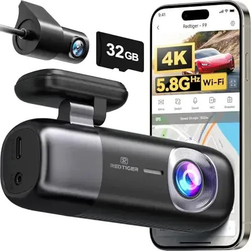 REDTIGER F9 Dash Cam 4K Front and Rear 1080P, WiFi GPS Car Camera with 32GB Card, Dual Dash Camera for Cars, Loop Recording, Night Vision, Parking Mode, Smart App Control, Support 256GB Max - 3