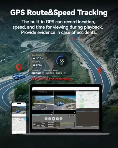 REDTIGER F9 Dash Cam 4K Front and Rear 1080P, WiFi GPS Car Camera with 32GB Card, Dual Dash Camera for Cars, Loop Recording, Night Vision, Parking Mode, Smart App Control, Support 256GB Max - 5