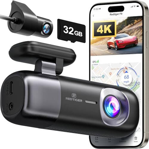 REDTIGER F9 Ön ve Arka 1080P 4K Dash Cam, 32GB Kartlı WiFi GPS Araç Kamerası, Çift Dash Kamera, Döngü Kaydı, Gece Görüşü, Park Modu, Akıllı Uygulama Kontrolü, Maksimum 256GB Destek - 6