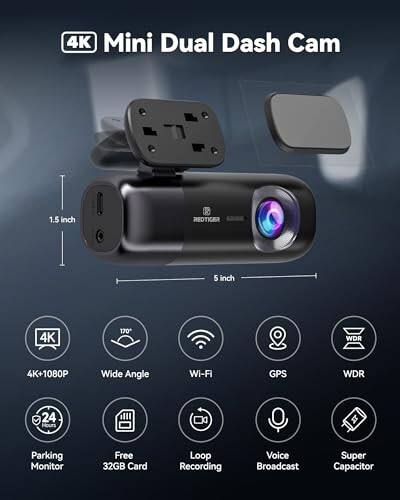 REDTIGER F9 Ön ve Arka 1080P 4K Dash Cam, 32GB Kartlı WiFi GPS Araç Kamerası, Çift Dash Kamera, Döngü Kaydı, Gece Görüşü, Park Modu, Akıllı Uygulama Kontrolü, Maksimum 256GB Destek - 12